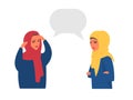 Muslim women chatting with speech bubbles. Place your text vector illustration.