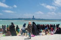 Muslim women and children having party at the beach