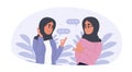 Muslim women communicate in sign language.