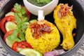 Muslim yellow jasmine rice with chicken,Halal food Royalty Free Stock Photo