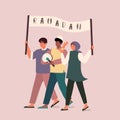 Muslim youth groups man and woman holding a banner bearing the words of Ramadan illustration