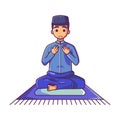 Muslim youth praying. Cartoon style illustration