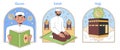 Muslimity essential practices set. Flat vector design