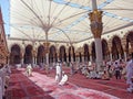 Muslims get ready to pray inside Nabawi Mosque