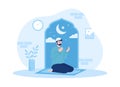 Muslims praying at midnight concept flat illustration