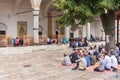 Muslims praying in the Old Town Mosque of Sarajevo, Bosnia .