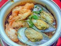Mussel, prawn and glass noodles in casserole