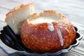 Mussel soup in a pot of bread Royalty Free Stock Photo