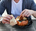 Mussel soup in a pot of bread Royalty Free Stock Photo