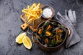 Mussels and french fries Royalty Free Stock Photo