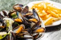 Mussels and french fries Royalty Free Stock Photo