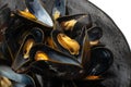 Mussels Pile Closeup, Unshelled Clams, Peeled Mussels, Open Shellfish, Seafood on White Background