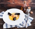 Mussels, rings of squids and a shrimp and a garnish from potatoe Royalty Free Stock Photo