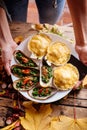 Mussels and scallops on wooden table Royalty Free Stock Photo