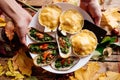 Mussels and scallops on wooden table Royalty Free Stock Photo