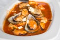 Mussels in shell in tomato sauce - greek mussels saganaki