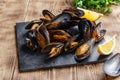 Mussels steamed oysters with lemon