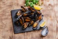 Mussels steamed oysters with lemon