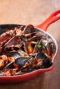 Mussels on stirfried tomato sauce Royalty Free Stock Photo