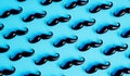 Mustache background. Lots of male mustaches on a blue background. 3D Rendering