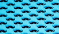 Mustache background. Lots of male mustaches on a blue background. 3D Rendering