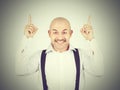 Mustache bald man shows finger up Royalty Free Stock Photo