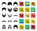 Mustache and beard, hairstyles black,flat icons in set collection for design. Stylish haircut vector symbol stock web