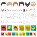 Mustache and beard, hairstyles cartoon icons in set collection for design. Stylish haircut vector symbol stock web
