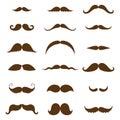 Mustache collection. Black silhouette of the mustache set isolated on white. Vintage engraving stylized drawing. Vector