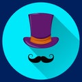 Mustache and cylinder. Flat icon