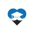 Mustache education heart shape concept logo.