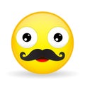 Mustache emoji. Happy emotion. Dad emoticon. Cartoon style. Vector illustration smile icon.