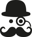 Mustache with eye monocle and bowler