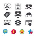 Mustache and Glasses icons. Hipster symbols.