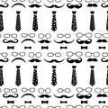 Mustaches and glasses and ties. Seamless pattern for fabric  wrapping paper  background  wallpaper Royalty Free Stock Photo