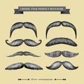 Mustache hand drawn collection on the beige backgr Royalty Free Stock Photo