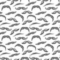 Mustache hand drawn seamless pattern on white background