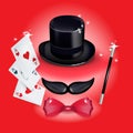 Mustache with hat and with red bow tie and magic wand Royalty Free Stock Photo