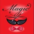 Mustache and magic lettering with red bow tie Royalty Free Stock Photo