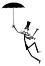 Mustache man in the top hat with umbrella isolated illustration