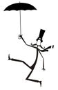 Mustache man in the top hat with umbrella isolated illustration