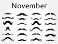 Mustache november set movember Royalty Free Stock Photo