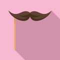 Mustache on stick icon, flat style