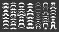 Mustache Types White Silhouette Vector Icons Set. Handlebar, Chevron, Dali and Fu Manchu, Horseshoe, Imperial