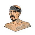 Mustached latino gangster with chicano tattoos