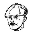 Mustached man head in irish cap