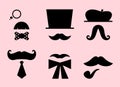 Mustaches and hats retro accessories isolated on p