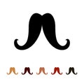 Mustaches icon silhouette isolated on white background. Men different colors mustache hair. Vector illustration