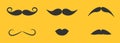 Mustaches and lips icon set line. Moustaches hair. Flat design. Yellow background. Isolated