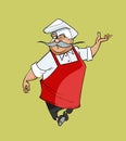 Mustachioed cartoon chef gesturing steps Royalty Free Stock Photo